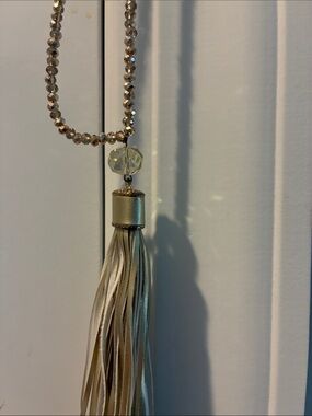 Long Beaded Necklace with Cream Tassel